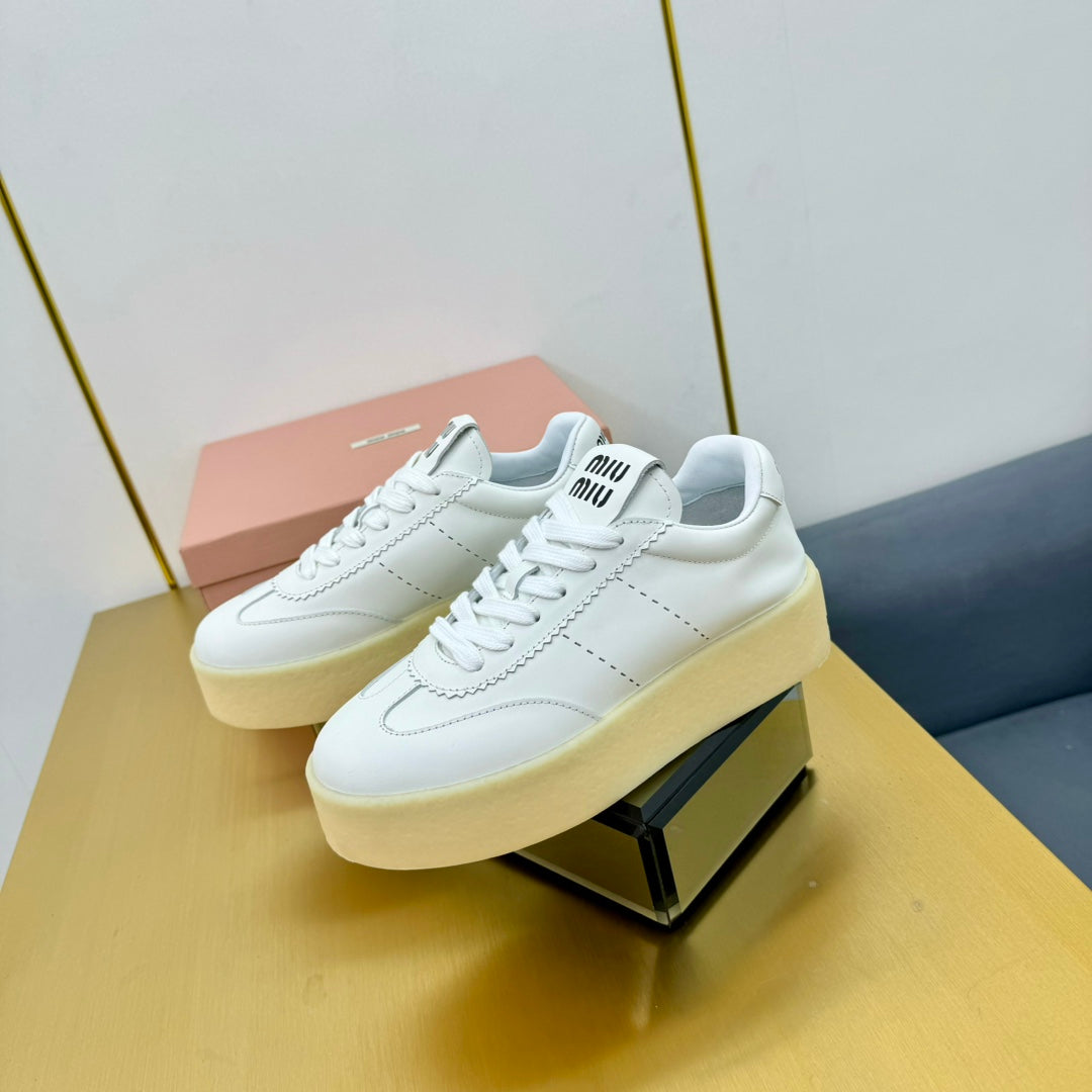 THICK-SOLED RETRO SNEAKERS IN WHITE SMOOTH LAMBSKIN、mysite、Cacoeks