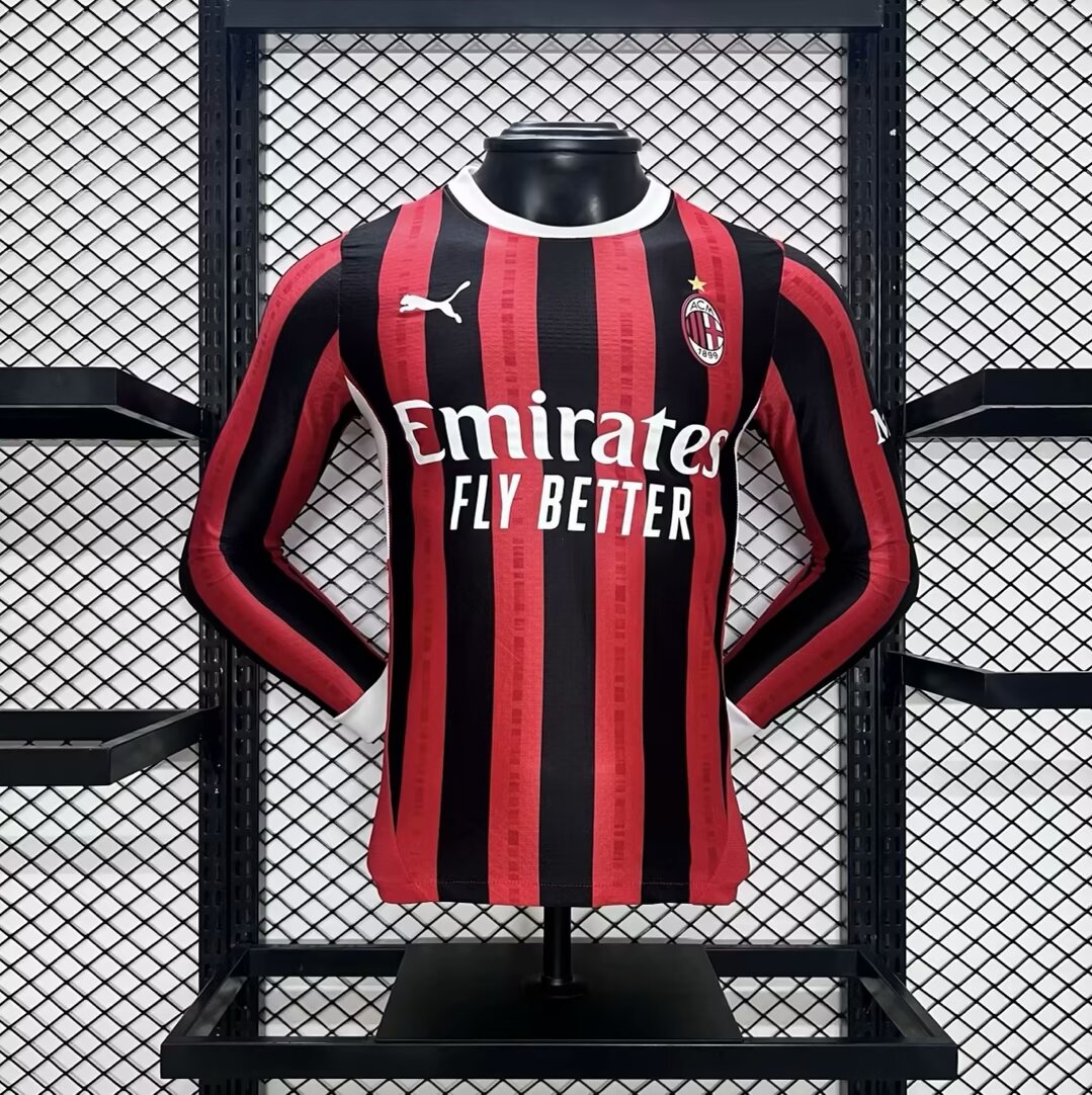 JerseysGala.com | AC Milan 24-25 Home Long Sleeve Jersey - Player Version -Customize Name, Number and Patch | Worldwide Shipping