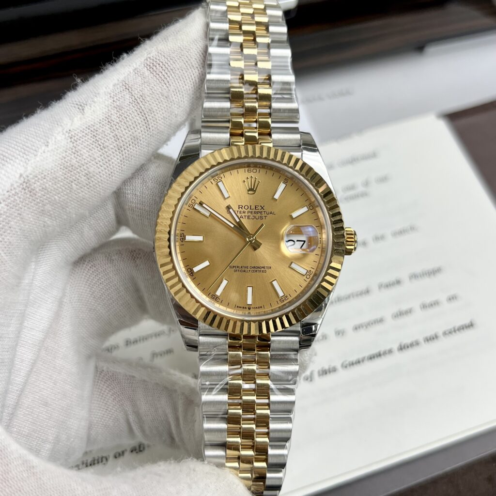Đồng Hồ Rolex DateJust Fake Cao Cấp Mặt Vàng Champagne EWF 36-41mm (2)