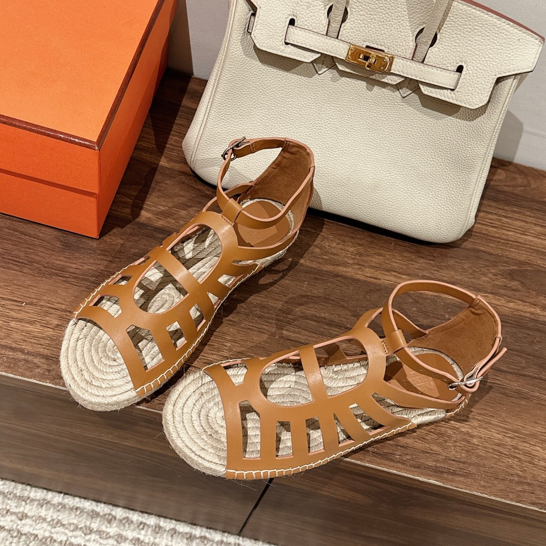 STRAW SOLE SANDAL CARAMEL LAMBSKIN、mysite、Cacoeks