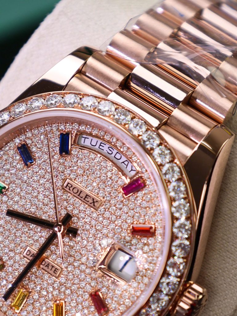 Đồng Hồ Rolex Day-Date Chế Tác Kim Cương Moissanite + Bọc Vàng Hồng 18K GMF 40mm (2)