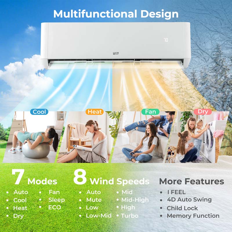 Eletriclife 27000 BTU 2 Zone 22 SEER2 Mini Split AC with Heat Pump