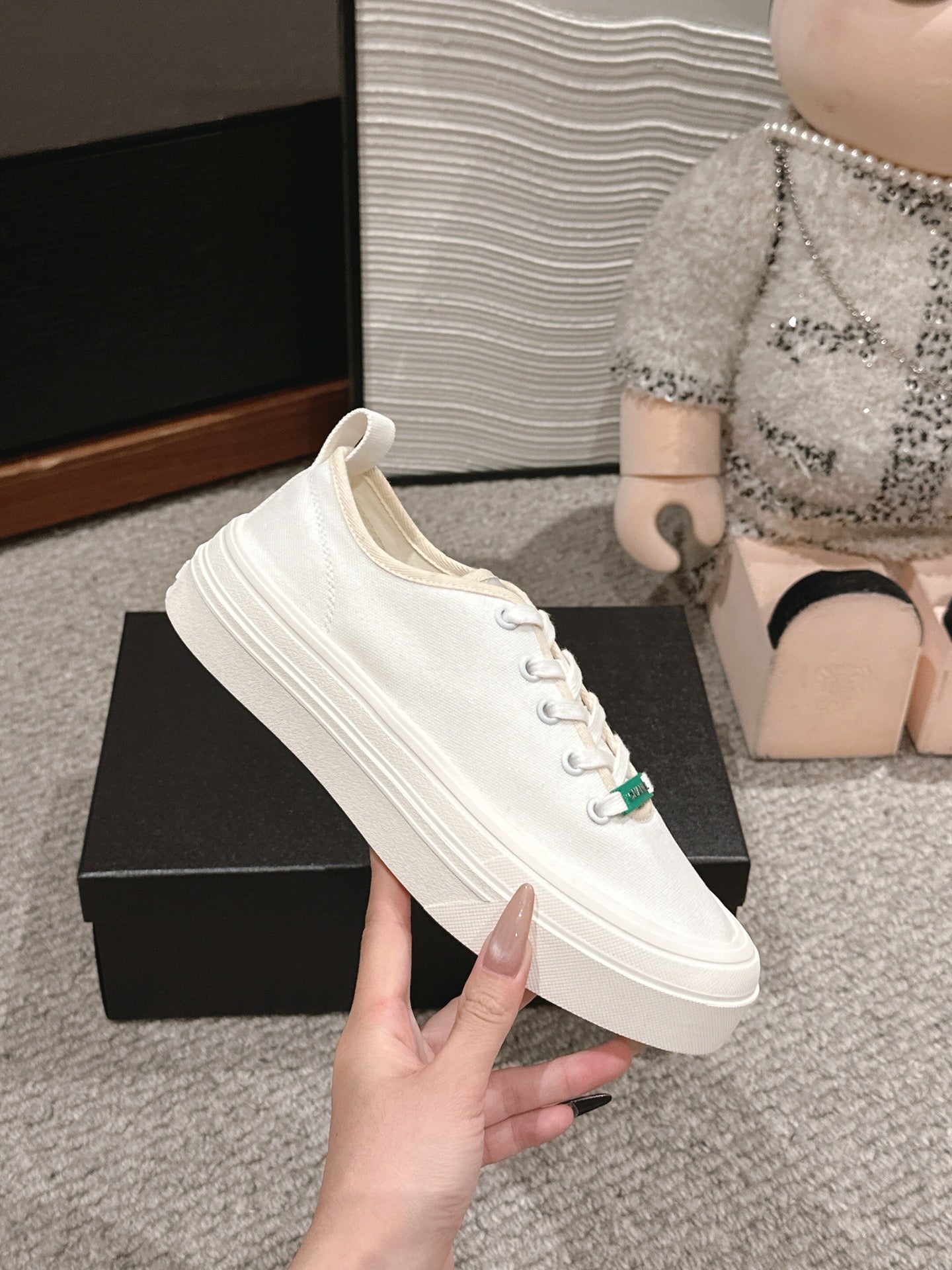 LACE-UP SNEAKERS IN WHITE CANVAS、mysite、Cacoeks