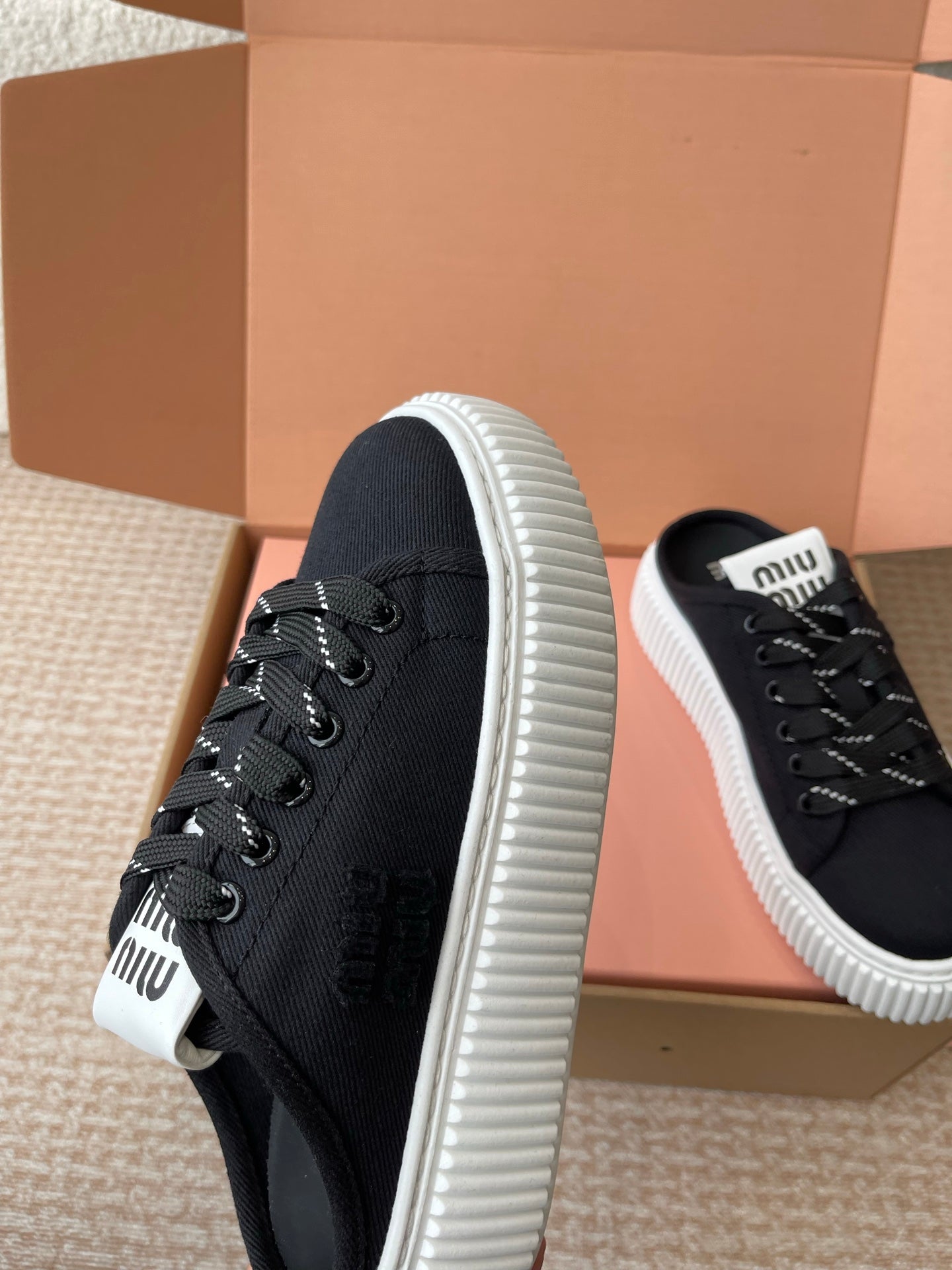 WASH SNEAKER MULES IN BLACK DENIM、mysite、Cacoeks