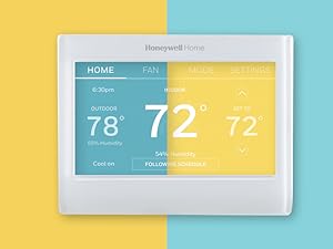 Smart Color Thermostat with split screen color of blue and yellow