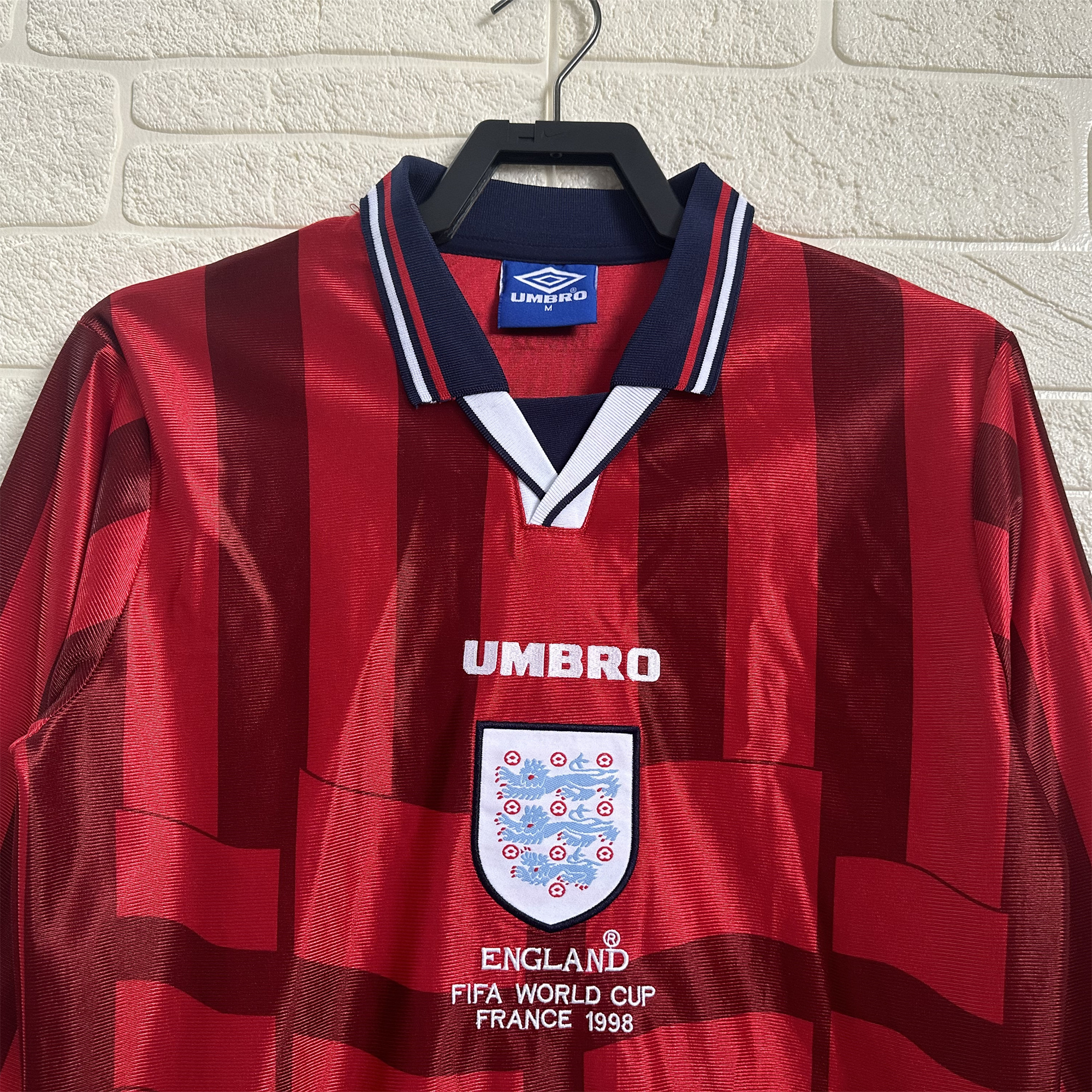 Higojerseys-Retro England 1998 Away Long Sleeve Jersey