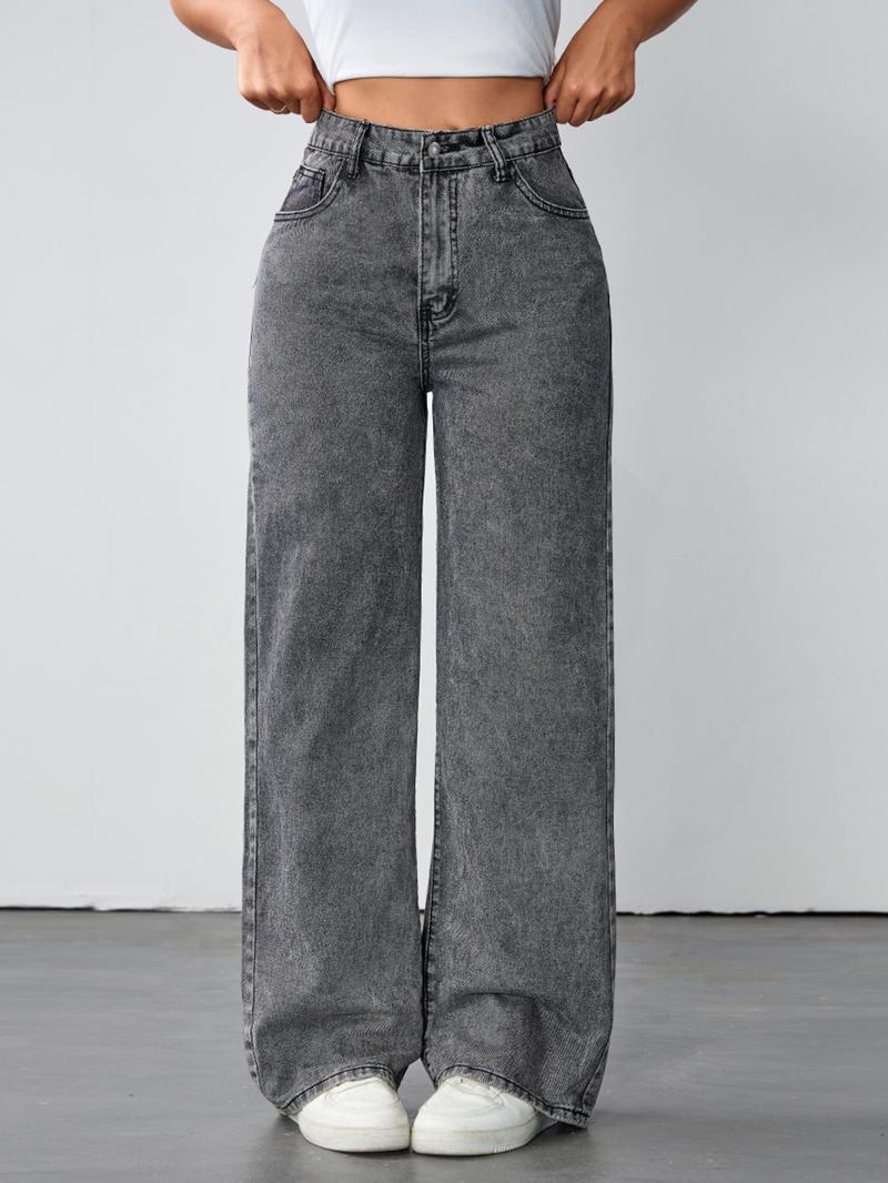 Women's Vintage Style Loose Fit Straight Leg Jeans, Casual Fitted Denim Jeans for Fall & Winter, Classic Boyfriend Look