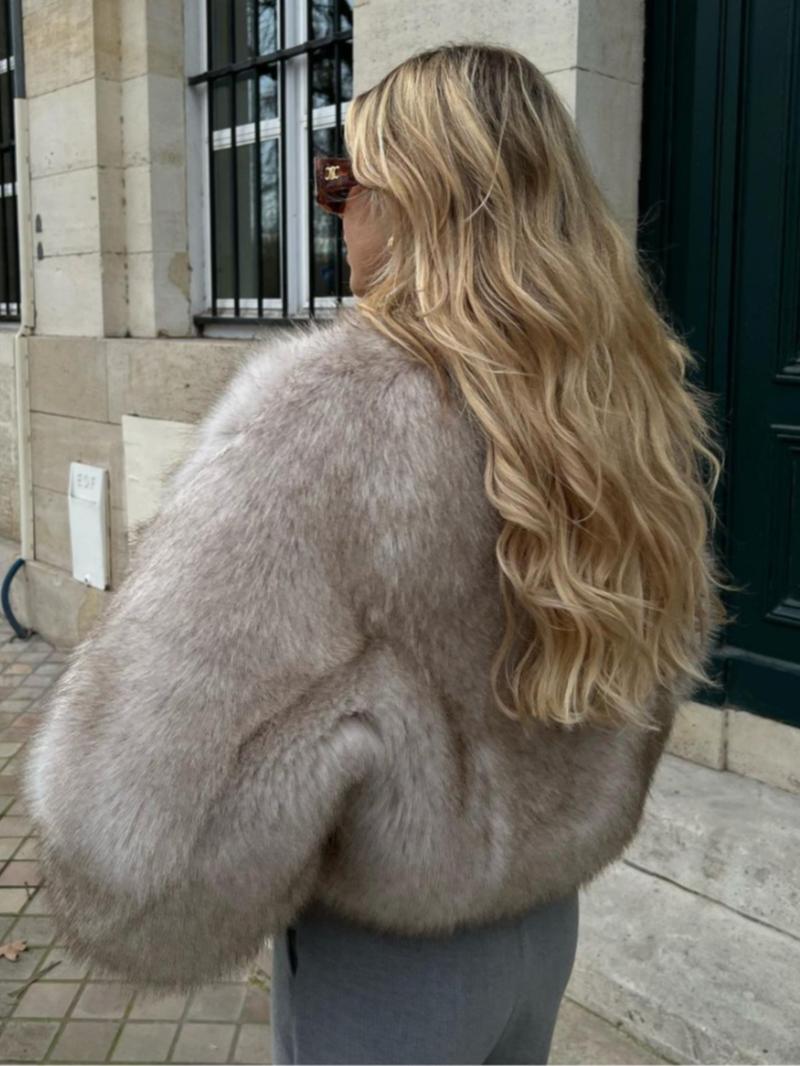 Women's Solid Color Faux Fur Jacket, Casual Long Sleeve Open Front Outerwear for Fall & Winter, Women's Clothing for Daily Wear, Coats, Womenswear