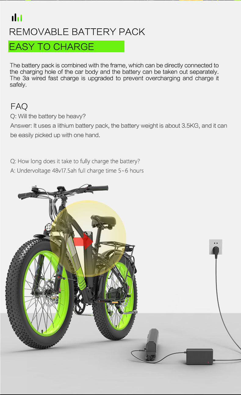 Lankeleisi XC4000 1000W 26" Electric Fat Bike 840Wh E-Mountain Bike EMTB 48V 17.5Ah Battery - Buybestgear