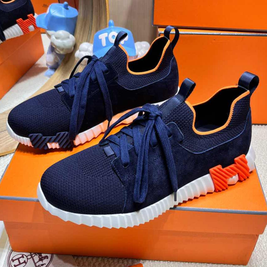 DEPART SLIP-ON SNEAKER IN NAVY BLUE KNIT AND CALFSKIN、mysite、Cacoeks