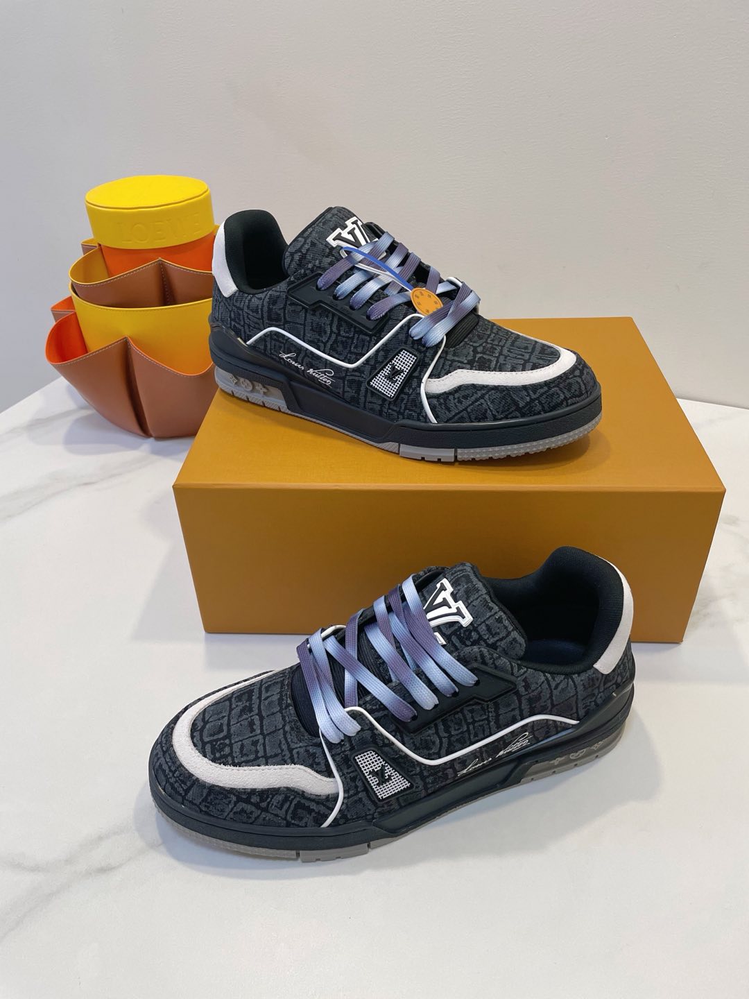 TRAINER SNEAKER IN BLACK MONOGRAM DENIM FABRIC、mysite、Cacoeks