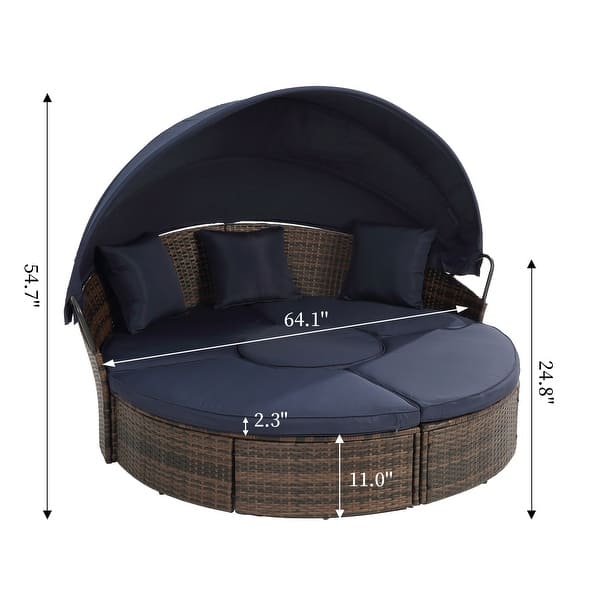 dimension image slide 1 of 2, Upgraded Outdoor Patio Round Sectional Daybed with Canopy