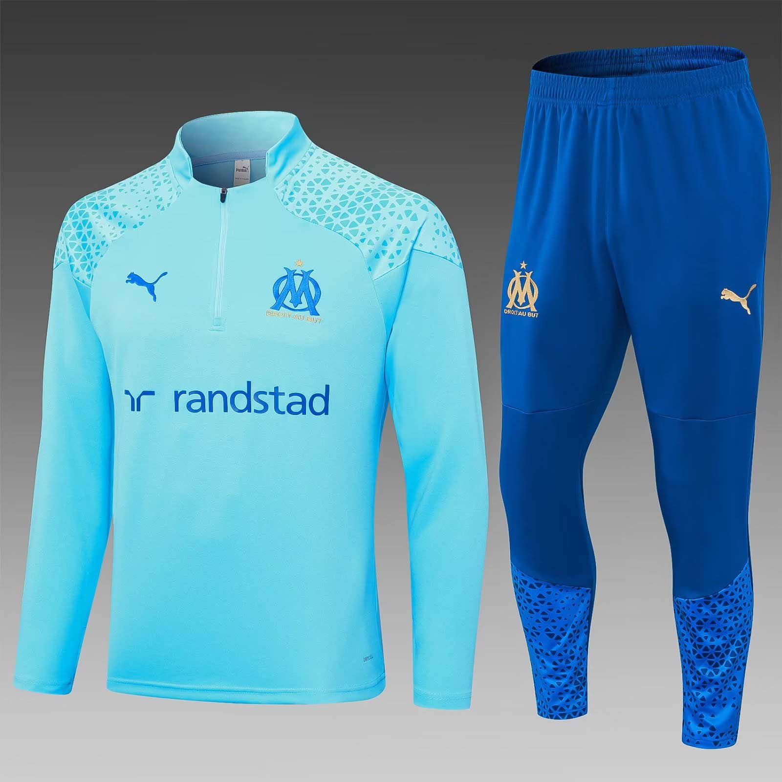2023/2024 Olympique de Marseille Half-Pull Training Suit Light blue Football Jersey Set:football jersey mysite: unitedjerseyfootball 邓江浪:football