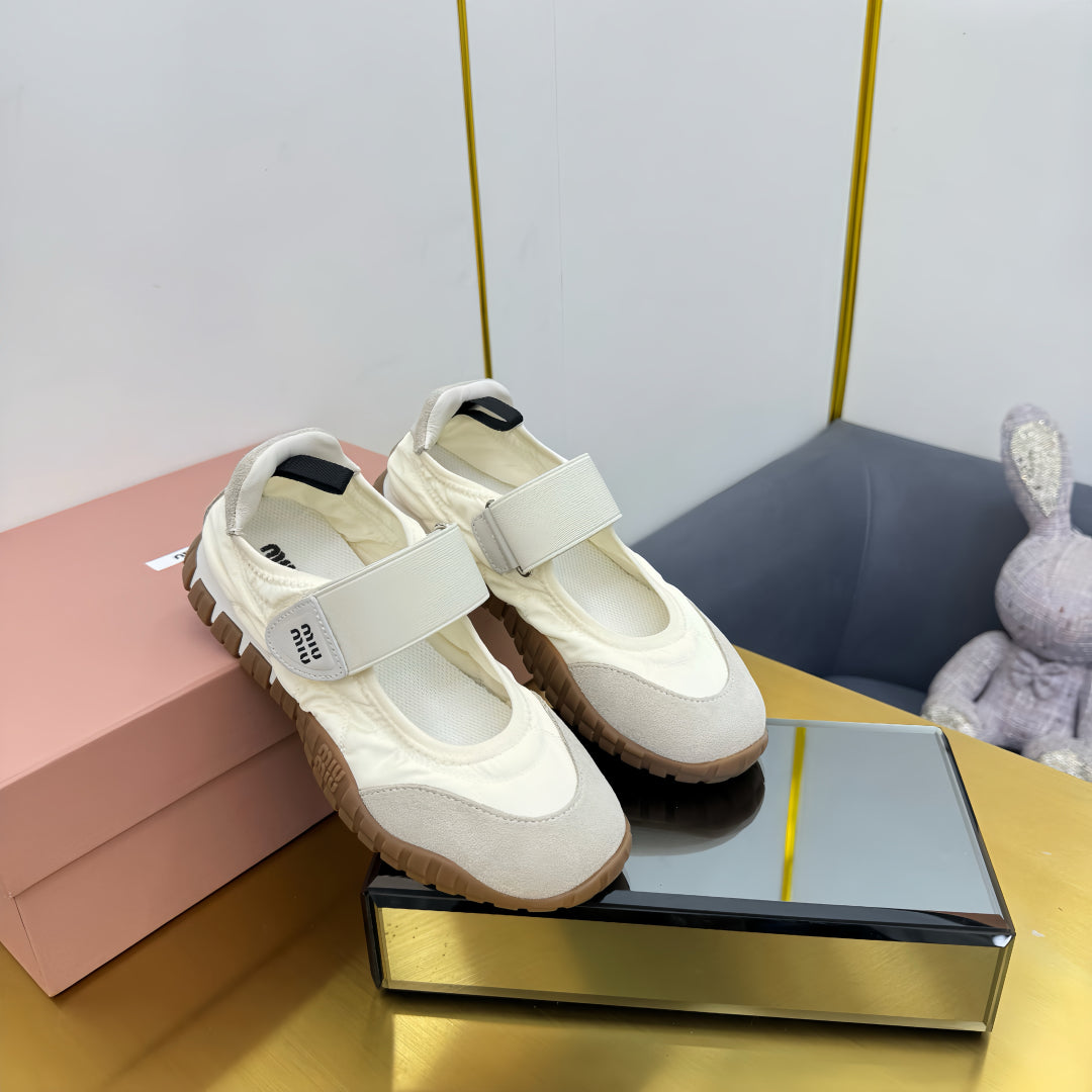 BALLERINAS SHOES IN WHITE TYRE TECHNICAL FABRIC GREY SUEDE、mysite、Cacoeks