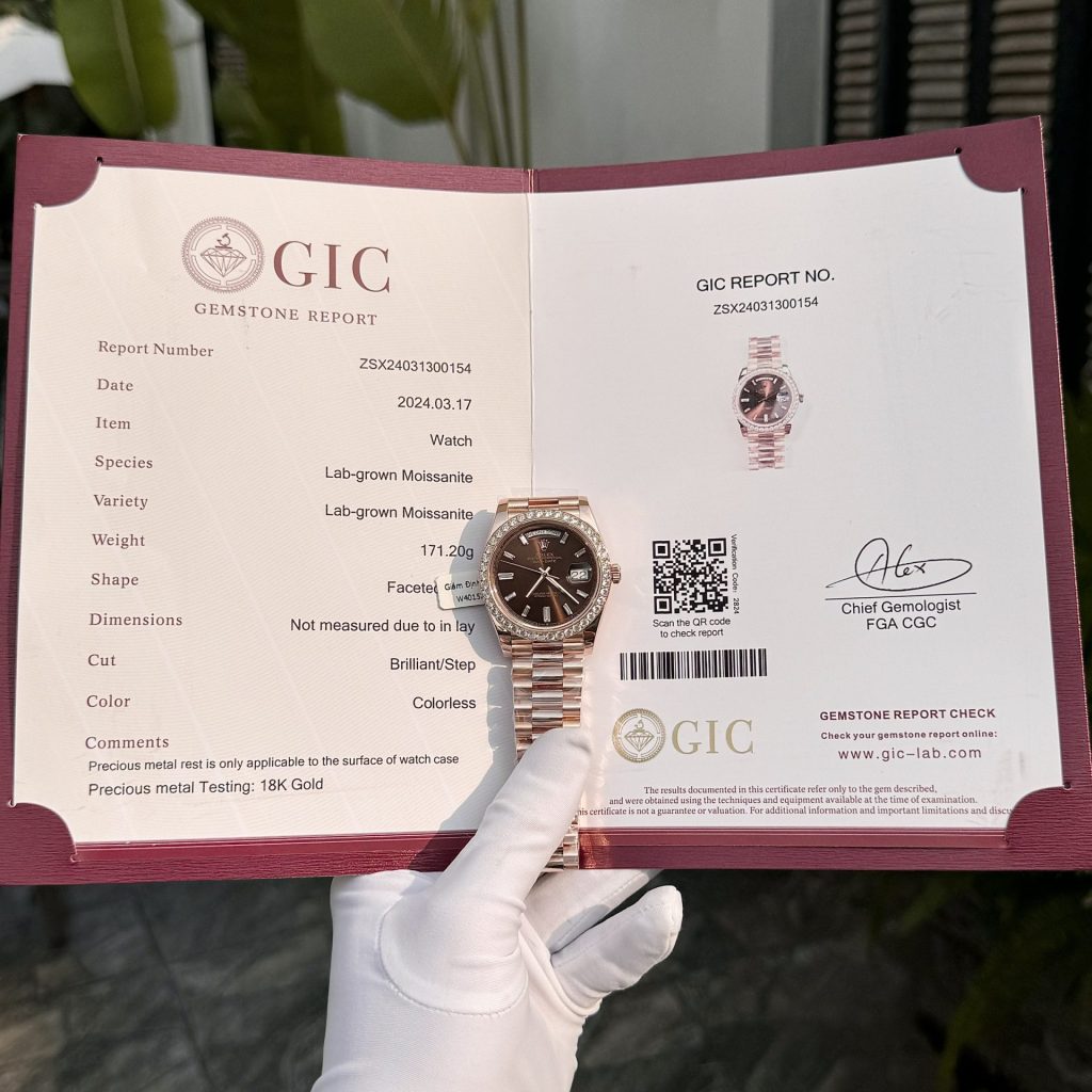 Đồng Hồ Rolex Day-Date Bọc Vàng 18K Độ Kim Cương Moissanite GM V3 176 Gram (1)