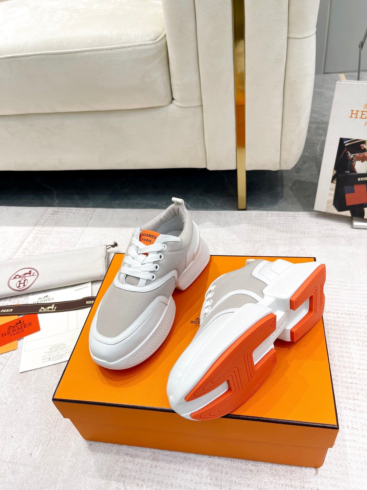 GIGA SNEAKER IN HARBOR GRAY STITCHED MESH AND WHITE CALFSKIN、mysite、Cacoeks