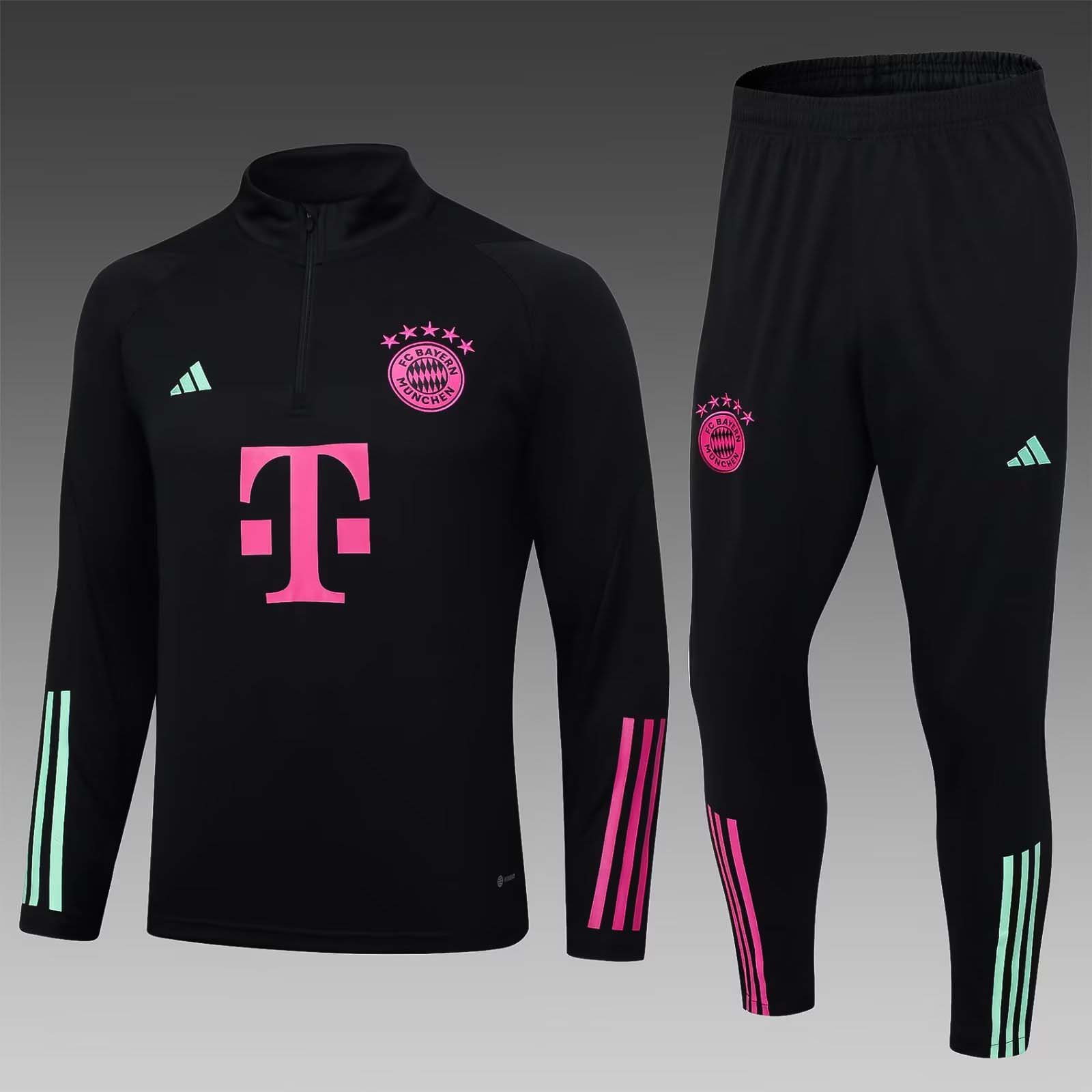 2023/2024 Bayern Munich Half-Pull Training Suit Black Football Shirt 1:1 Thai Quality Set:football jersey mysite: unitedjerseyfootball 邓江浪:football