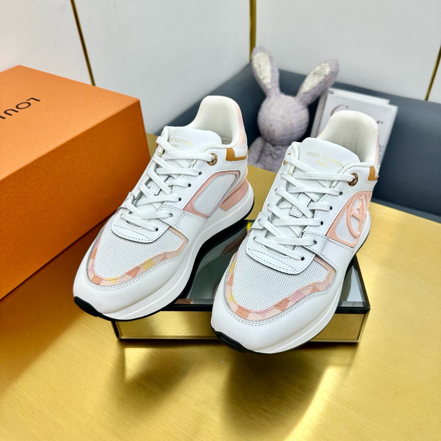 NEO RUN AWAY SNEAKER IN WHITE MIX PEACH PINK CALFSKIN、mysite、Cacoeks
