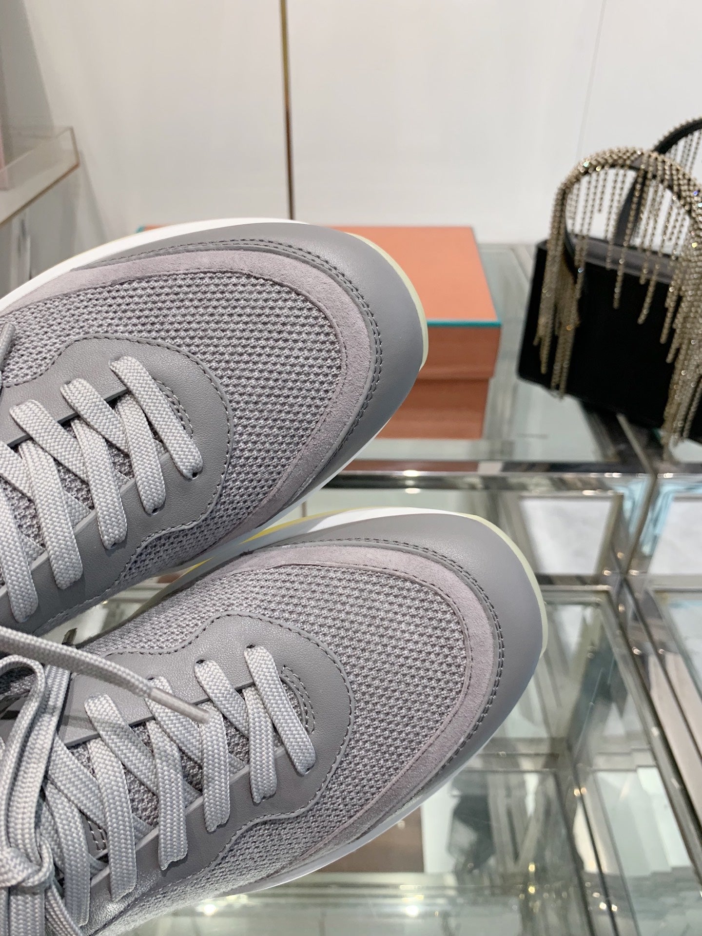 SNEAKER IN GRAY CANVAS MIX SUEDE WITH LAMBSKIN、mysite、Cacoeks