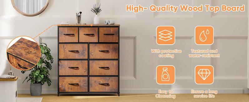 Product Introduction of Cupboards Cabinets Dresser - with 9 Drawers, Bedroom Organizer, Steel Frame and Wood Top for Bedroom, Closet, Entryway 4