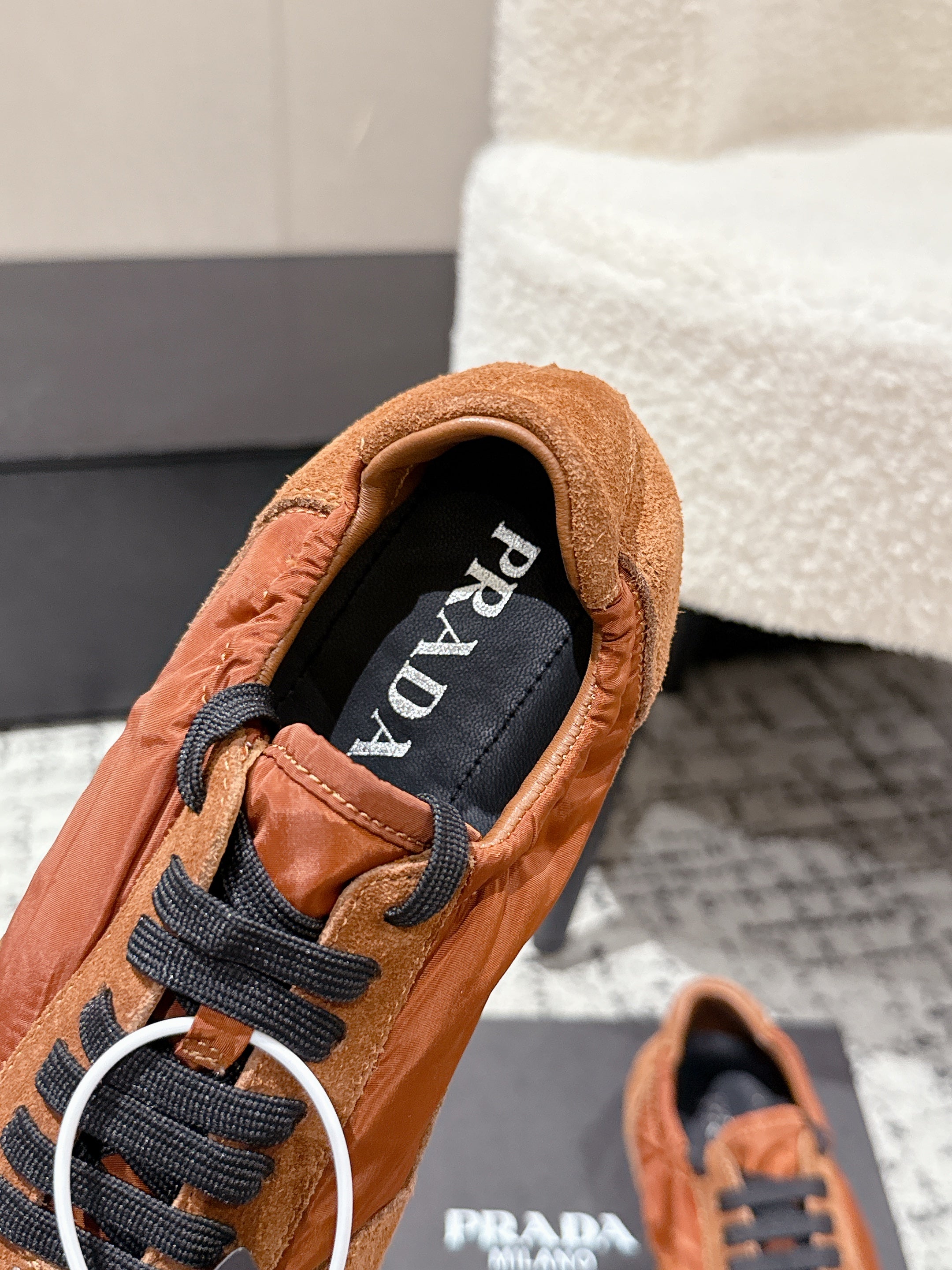 PRADA 25S COLLAPSE SNEAKERS IN BURNT ORANGE RE NYLON AND SUEDE、mysite、Cacoeks