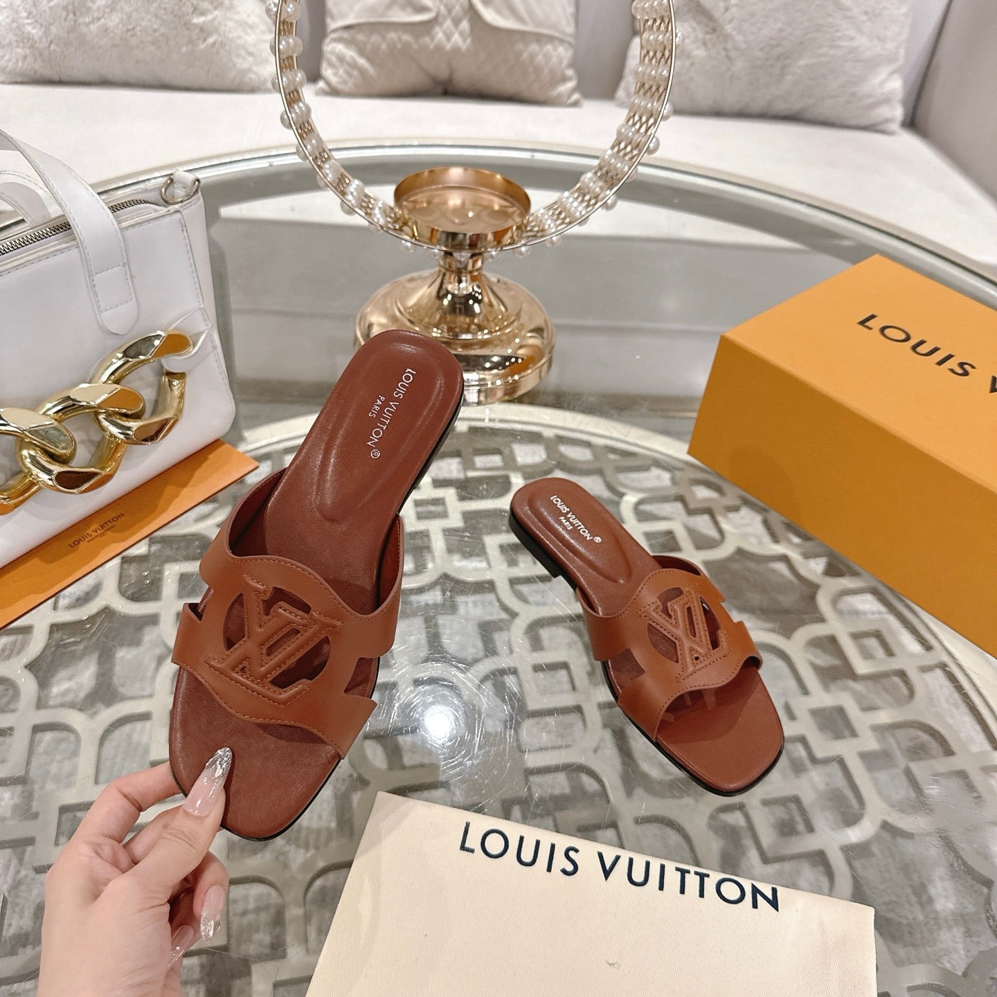 ISOLA FLAT SLIDE IN PENNY BROWN CALFSKIN、mysite、Cacoeks