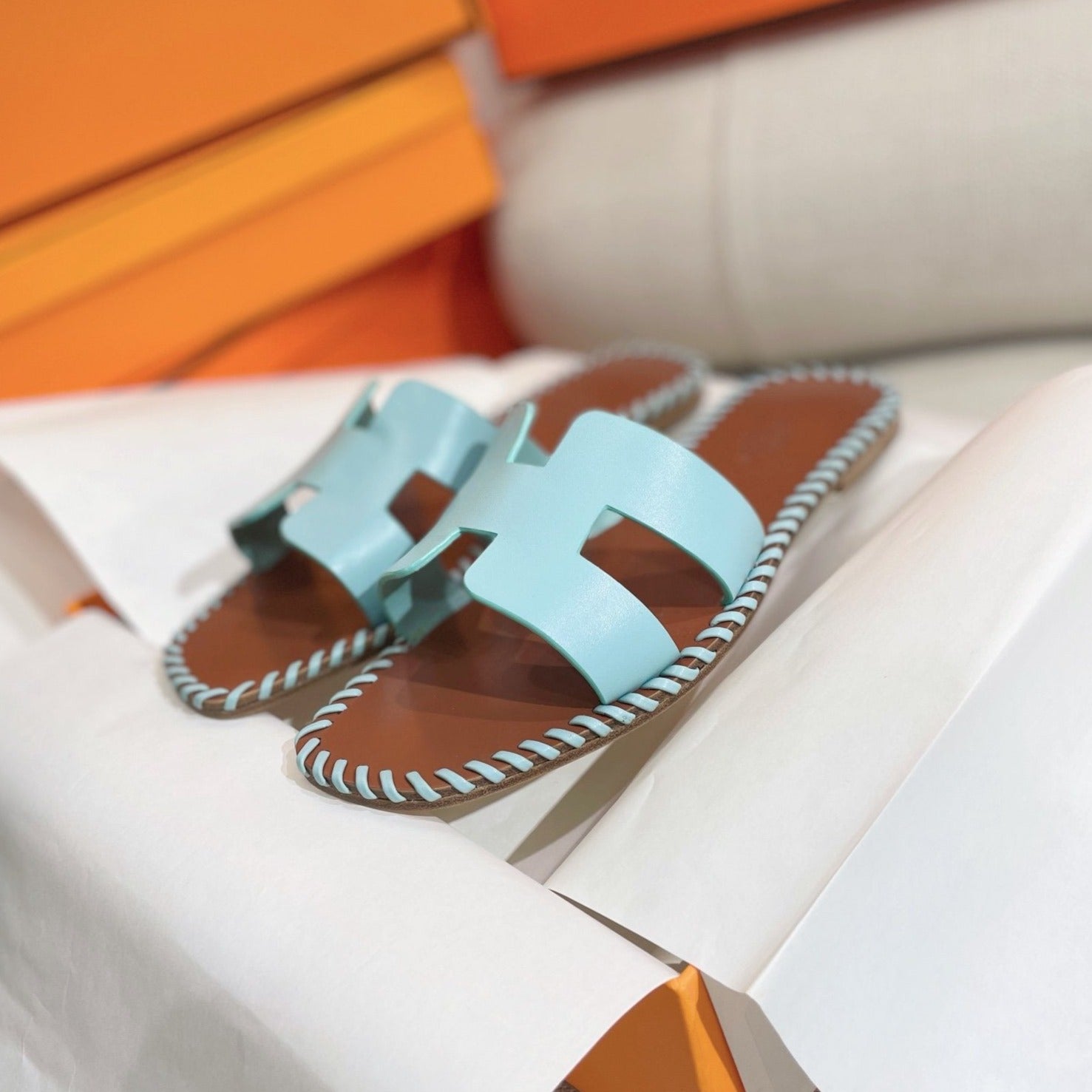 0RAN SANDAL Braided Calfskin BLUE SKY、mysite、Cacoeks