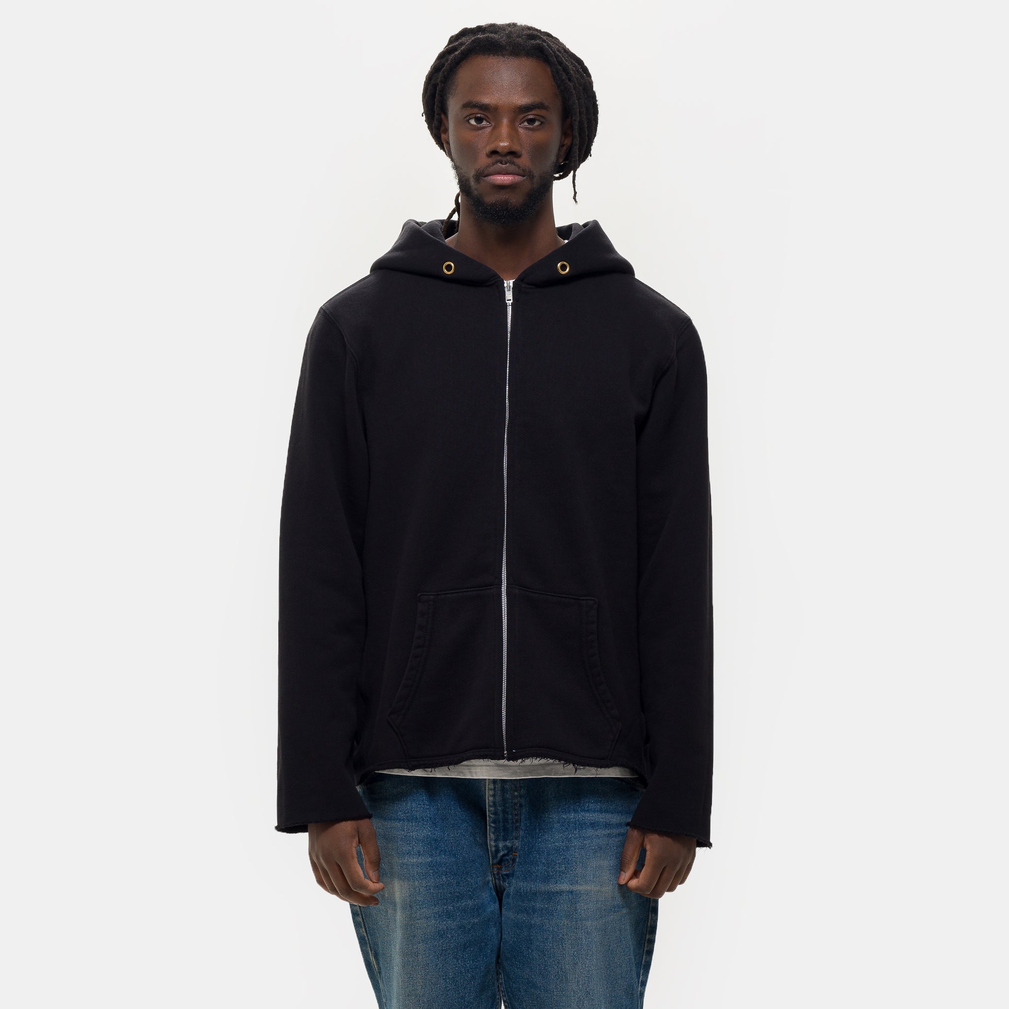 Raw Zip Hoodie in Jet Black