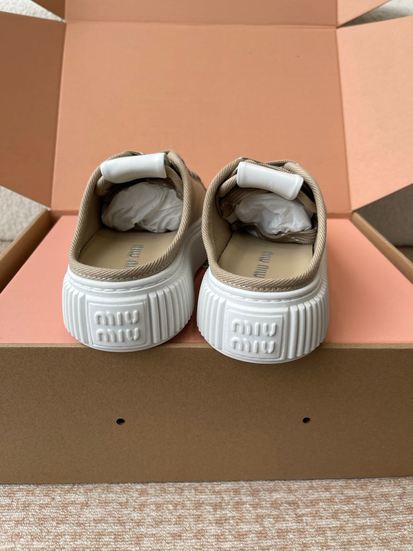 WASH SNEAKER MULES IN DARK BEIGE DENIM STRIPED LACES、mysite、Cacoeks