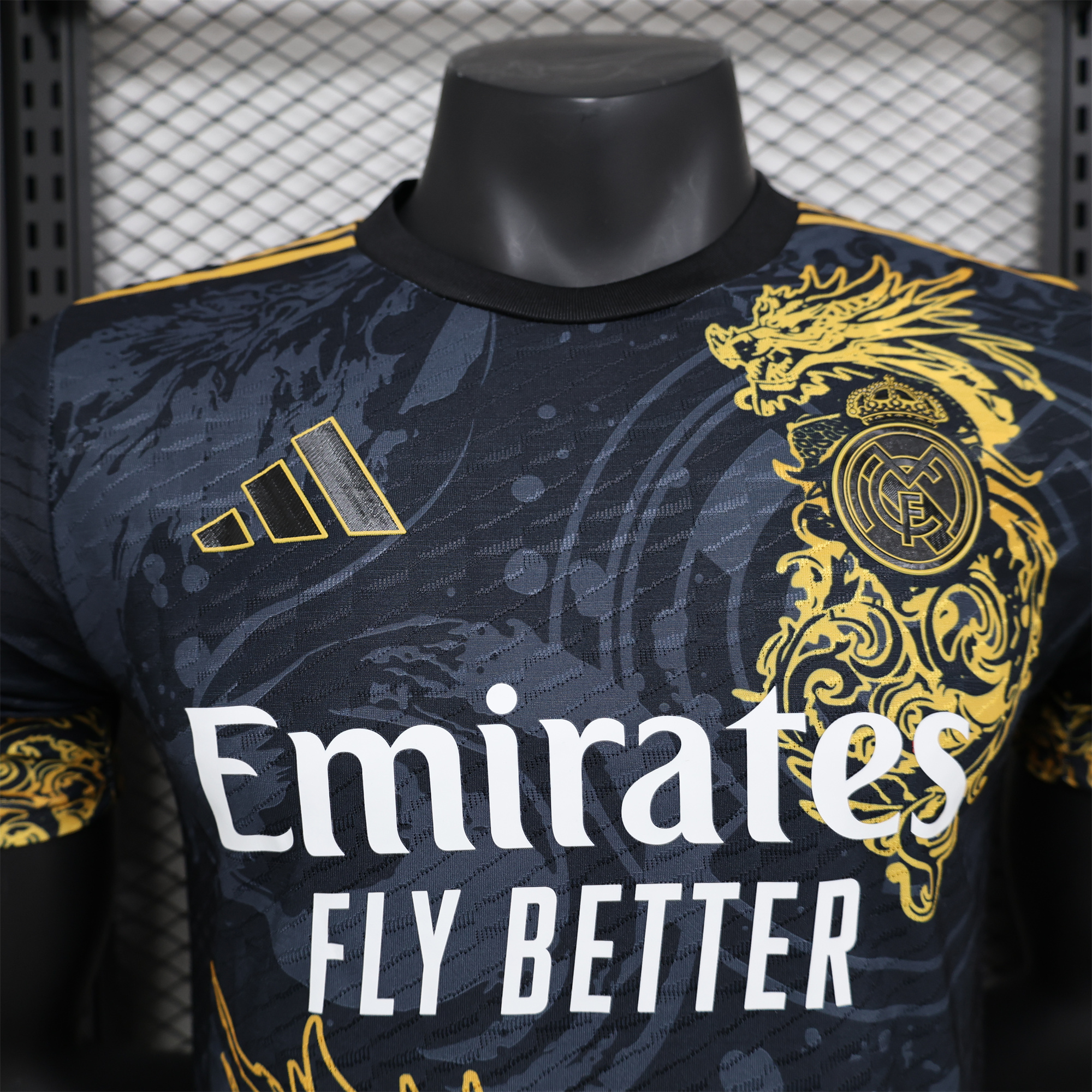 JerseysGala.com | Real Madrid 24-25 Gold Loong Black Special Edition Jersey - Player Version -Customize Name, Number and Patch | Worldwide Shipping