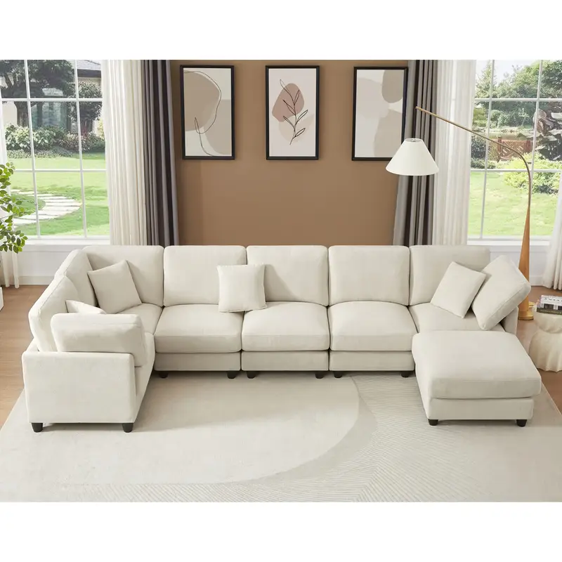 7pcs l shaped fabric fabric sofa free combination soft and comfortable suitable for living room bedroom hotel office reception and dark gray beige details 12