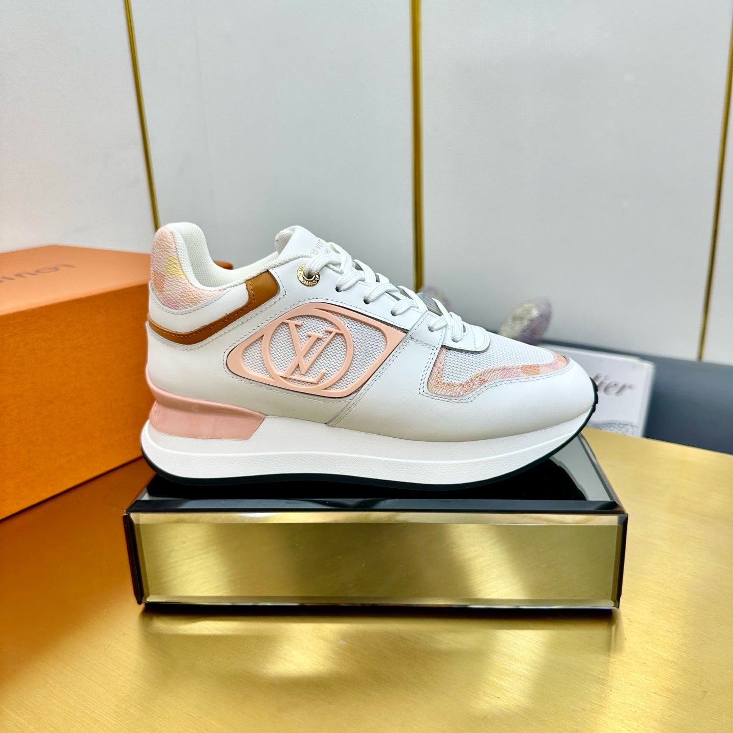 NEO RUN AWAY SNEAKER IN WHITE MIX PEACH PINK CALFSKIN、mysite、Cacoeks