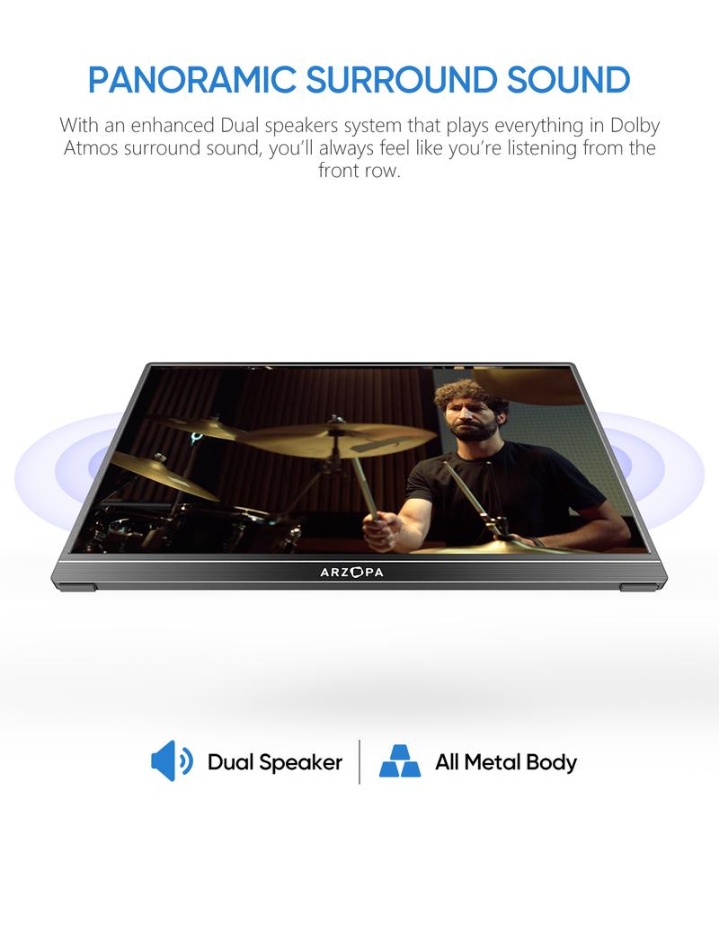 Product Introduction of ARZOPA Portable Monitor FHD 1080P Portable Laptop Monitor for PC, Mac, Xbox, Switch, PS5, iPhone15 IPS Display Computer Display HDR External Screen 11