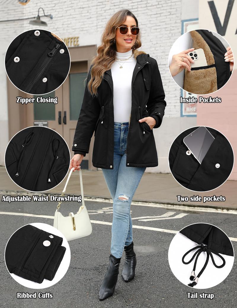 Women's Fleece Thicken Waterproof Rain Jacket Outdoor Lightweight Hooded Raincoat for Hiking Travel with Pockets For Winter FallFreshness #outdoorfun