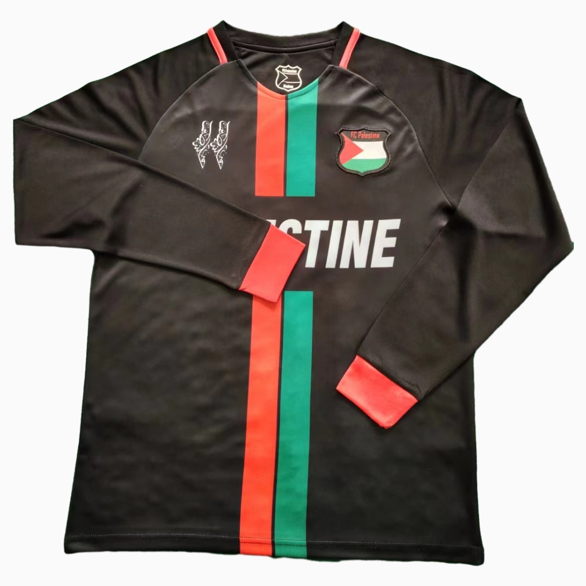 JerseysGala.com | FC Palestina 24-25 Black Centre Striped Long Sleeve Jersey with English -Customize Name, Number and Patch | Worldwide Shipping