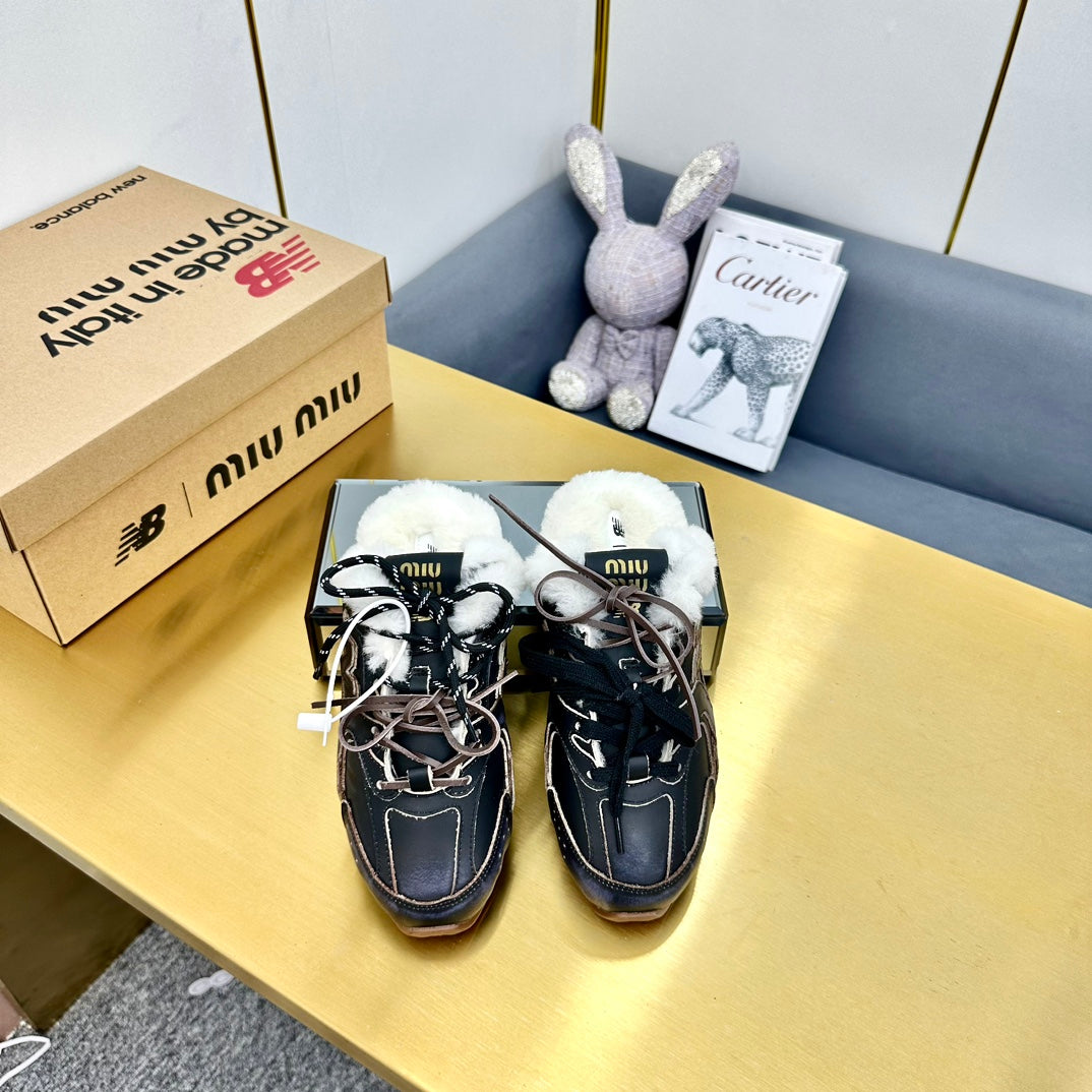 MIUxNB 530 SNEAKER MULES IN BLACK CALFSKIN SHEARLING、mysite、Cacoeks