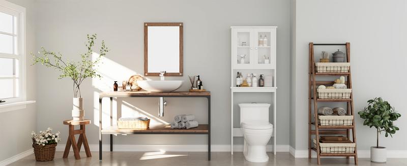 Product Introduction of Walsunny Over Toilet Storage Cabinet, Bathroom Shelf Organizer Over Toilet, Washing Machine Box, Space Saver with Adjustable Decorative Racks, White 0