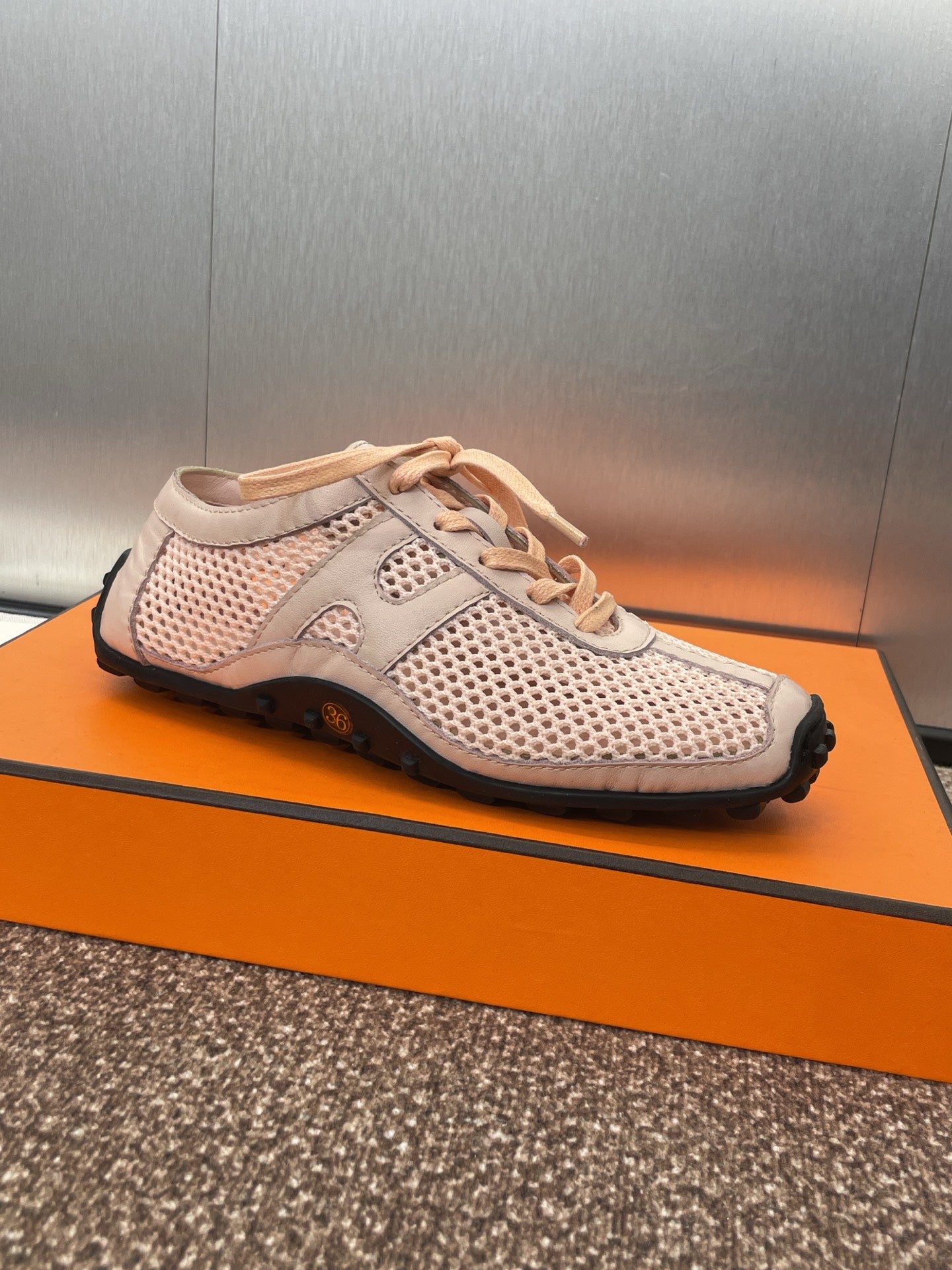 KIGA SNEAKER IN LIGHT PINK CROCHET KNIT AND CALFSKIN、mysite、Cacoeks