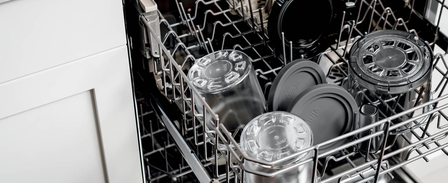 Containers, lids, and Creamerizer paddle are all top-rack dishwasher safe.