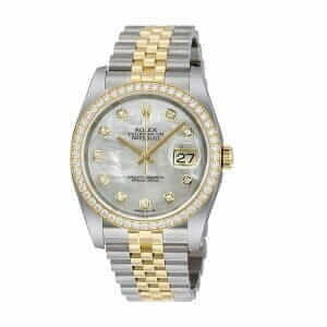 rolex-date-just-gem-bezel-white-dial-yellow-gold-steel-left-replica