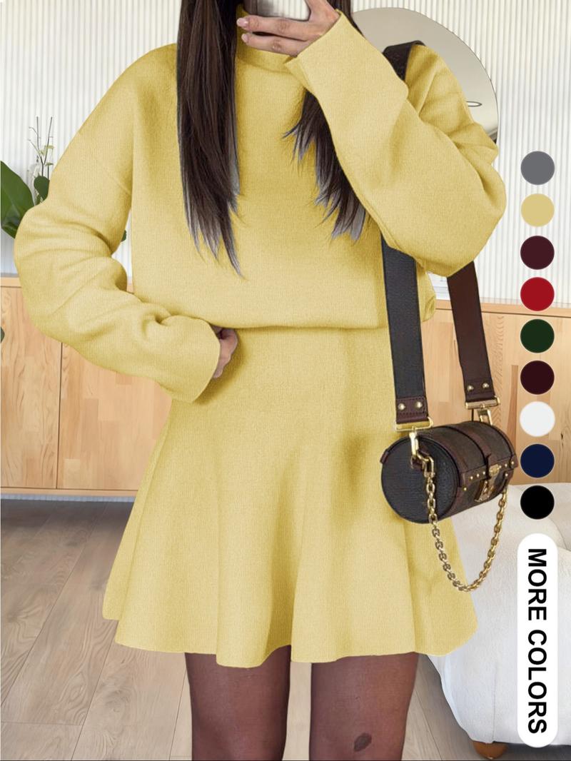 Women's Casual Half-High Neck Long Sleeve Knit Dress, Plain Color Loose-Fitting Sweater Dress, Fall & Winter Fashion