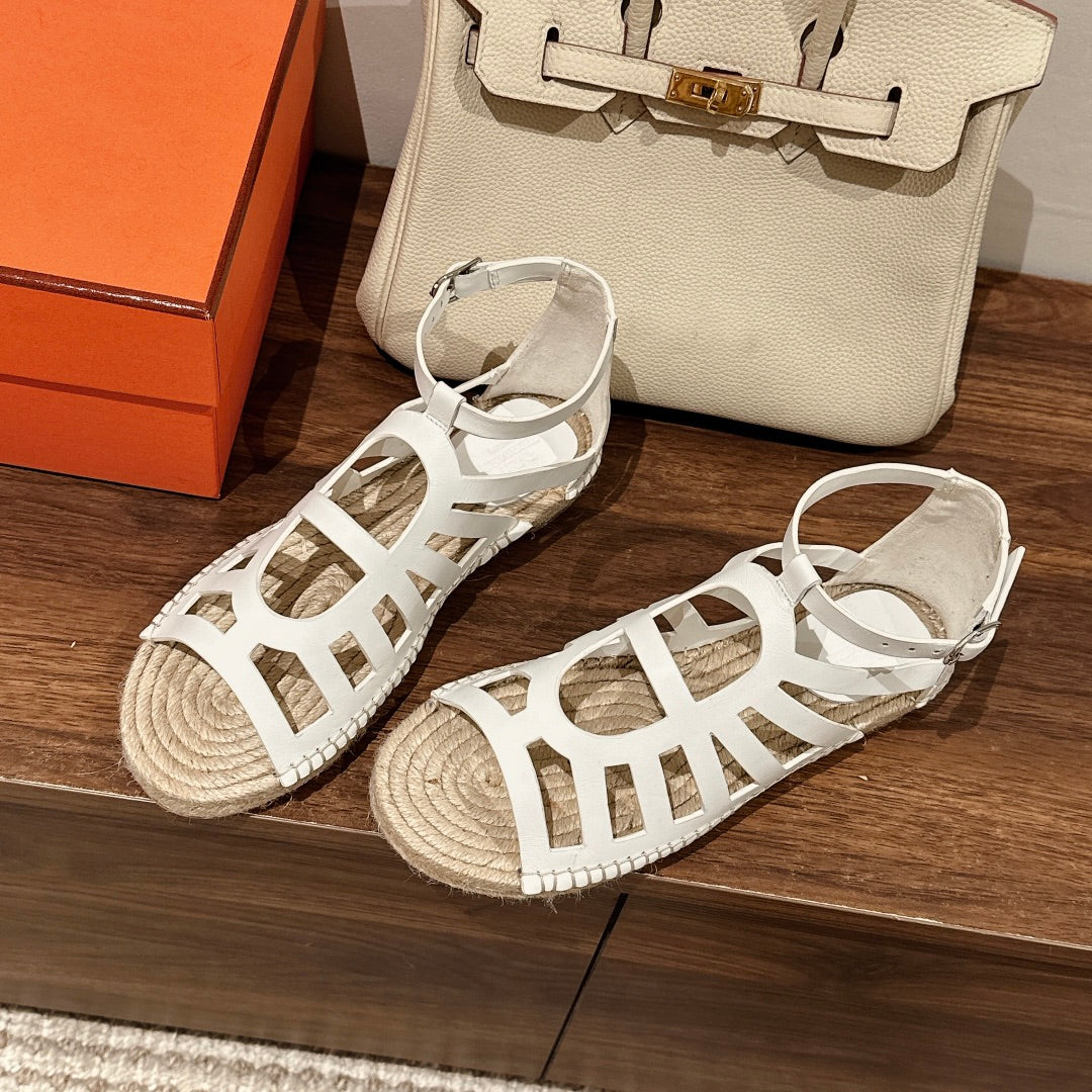 STRAW SOLE SANDAL WHITE LAMBSKIN、mysite、Cacoeks