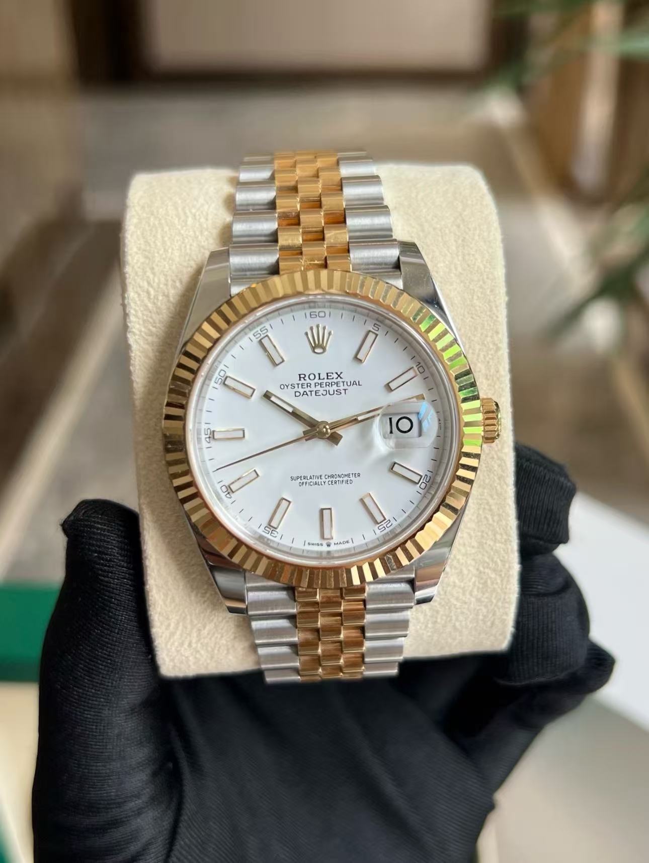 Rolex Datejust 41mm Super Clone Swiss ReplicaWatchTwo Tone Jubilee Bracelet White Dial Ref 126333 3235 Swiss Movement