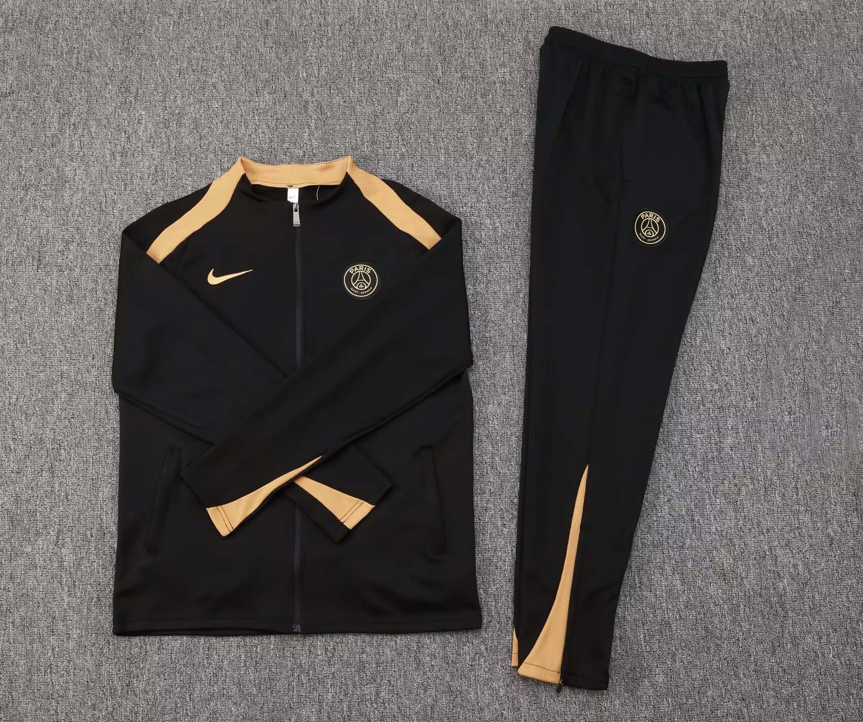 2024/2025 Psg Paris Saint-Germain Long Zipped Jacket Black and Gold Set:football jersey mysite: unitedjerseyfootball 邓江浪:football