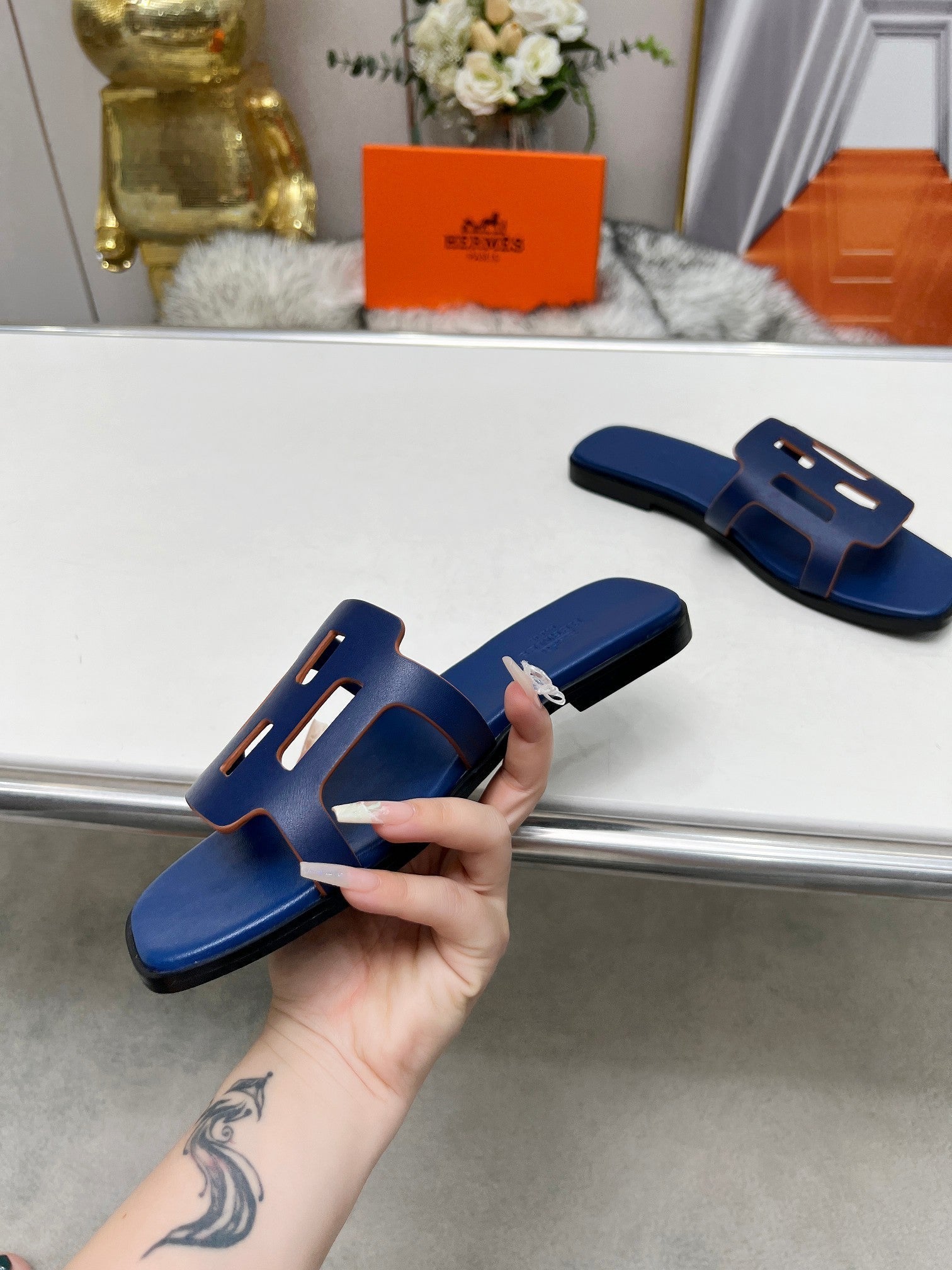 FLATFORM SANDAL NAVY CALFSKIN、mysite、Cacoeks