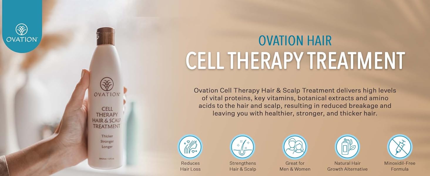 ovation hair, cell therapy hair scalp treatment, hydrate, soften, lightweight, sulfate paraben free