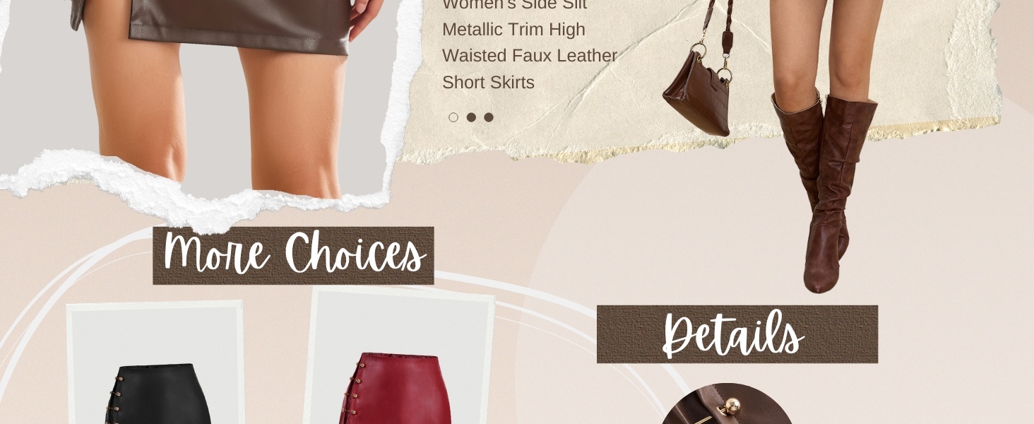 WDIRARA Women's Side Slit Metallic Trim High Waisted Faux Leather Short Skirts