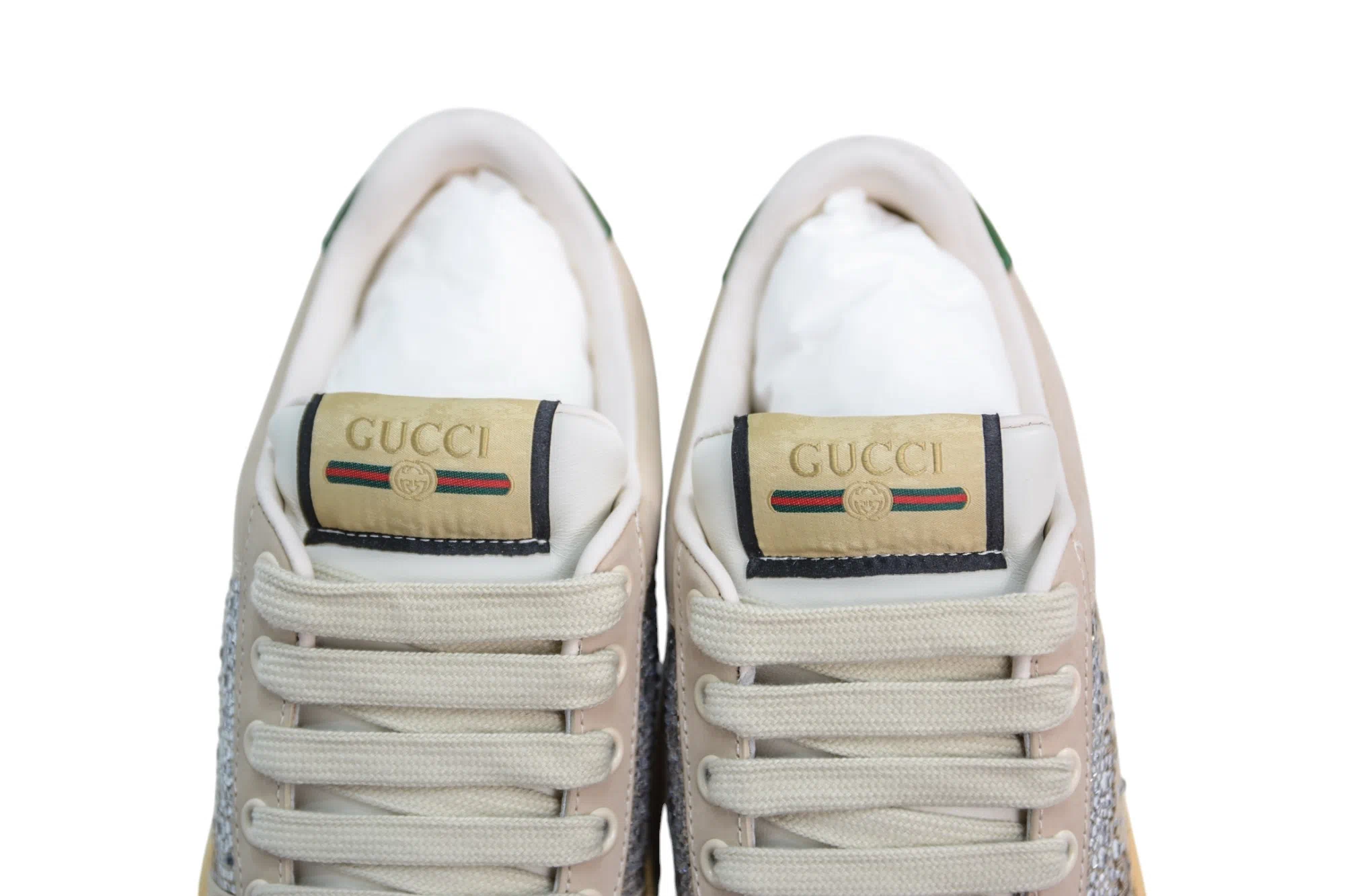Gucci Screener Sneaker W/ Multi-Dimensional Crystals In Ivory、mysite、Cacoeks