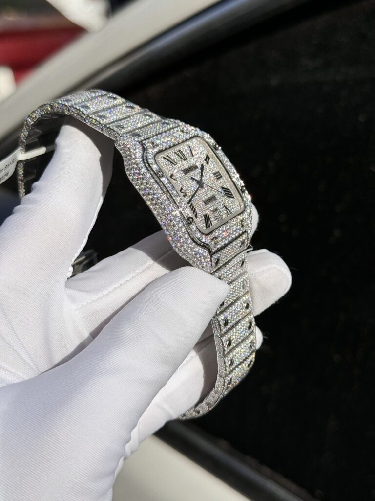 Đồng Hồ Cartier Santos Đính Full Kim Cương Moissanite Hong Kong 39 (1)