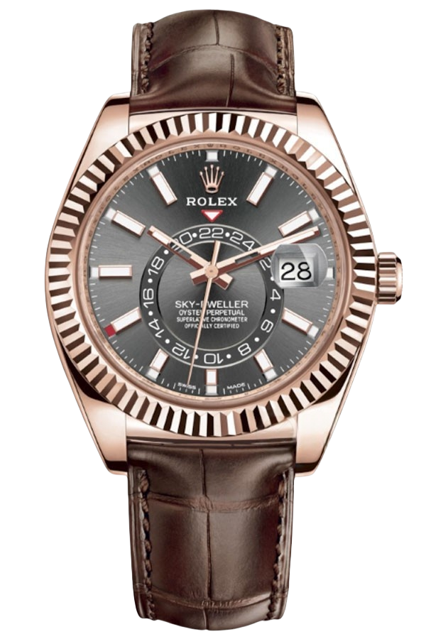 Rolex Sky-Dweller Chocolate Dial Super Clone Swiss Replica Watch Brown Leather Strap Ref M326135-0008 Swiss 9001 Movement